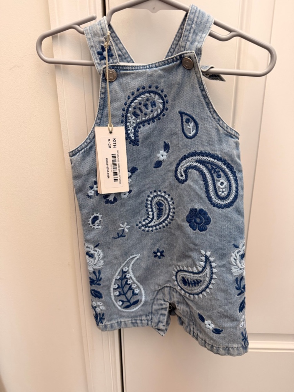 Kith Baby Floral Paisley Chambray Shortal—Kent Embroidered Light Washed Denim